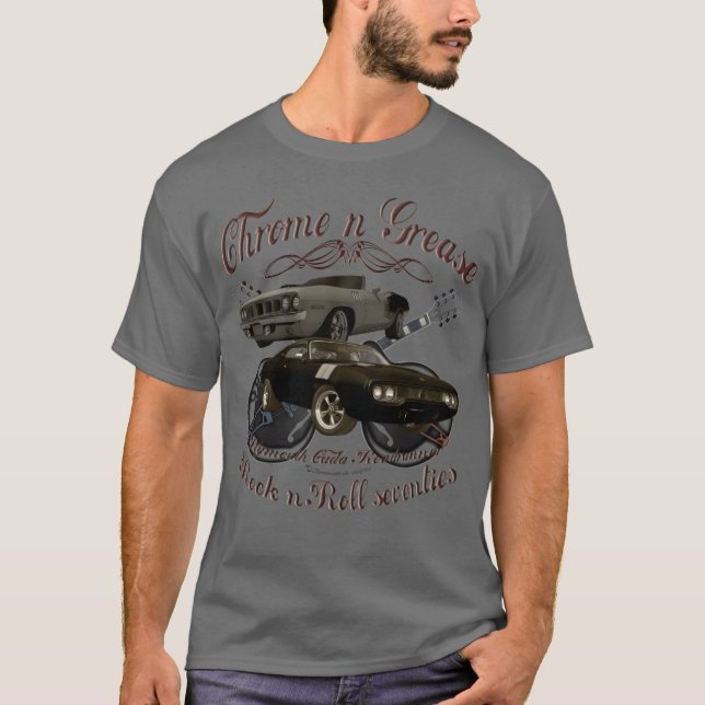 Chrome n Grease 70s Plymouth muscle car oldtimer g T-Shirt (Front)