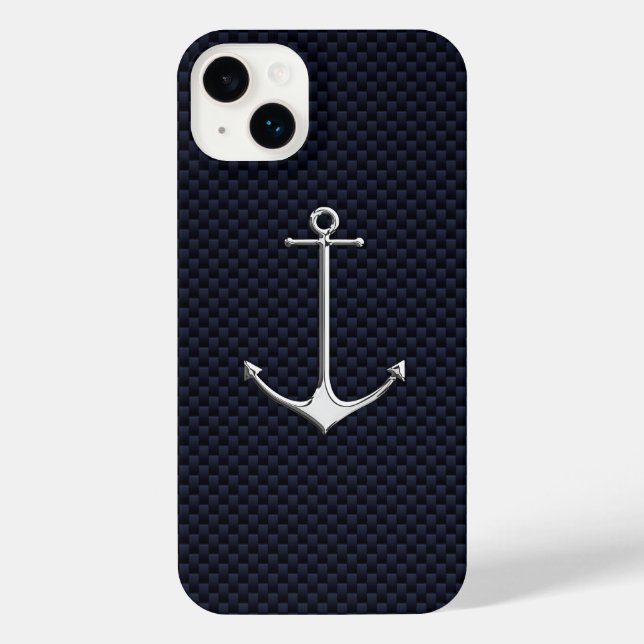 Chrome Nautical Anchor on Carbon Fiber iPhone Case (Back)