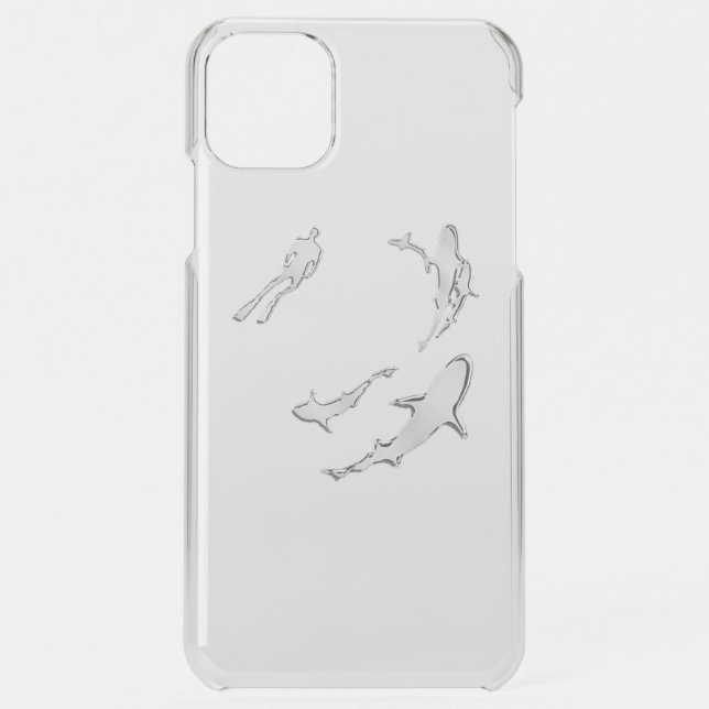 Chrome Nautical Diver and Sharks Print Uncommon iPhone Case (Back)
