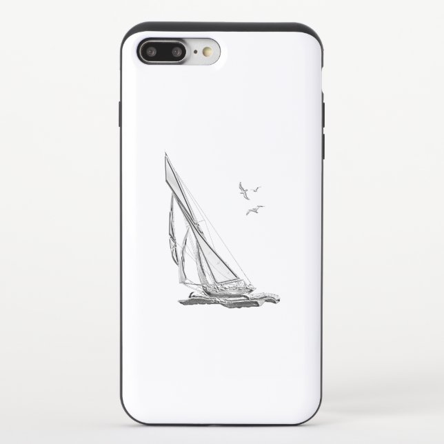 Chrome Nautical Sail Boat Print Uncommon iPhone Case (Back)