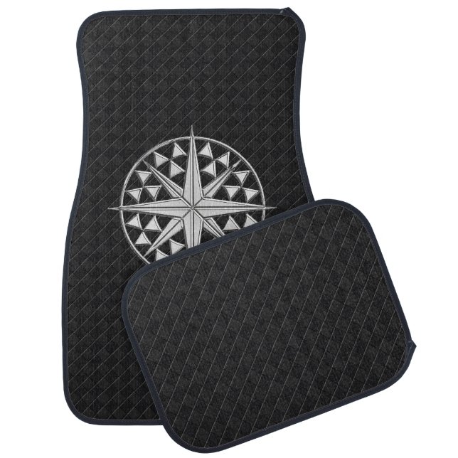 Chrome Nautical Star on Black Checkers Print Car Mat (Set)