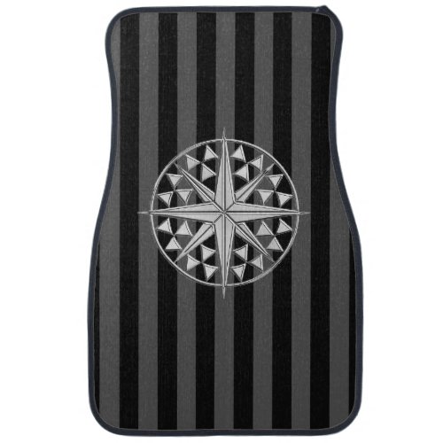 Chrome Nautical Star on Black Stripes Print Car Mat