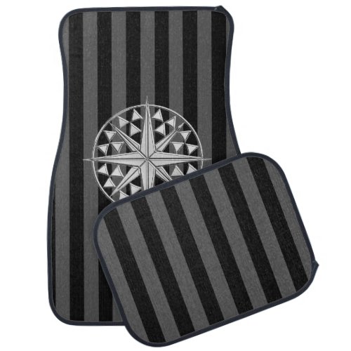 Chrome Nautical Star on Black Stripes Print Car Mat