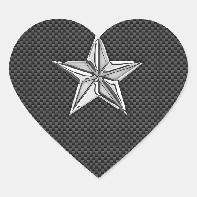 Chrome Nautical Star on Carbon Fiber Heart Sticker (Front)