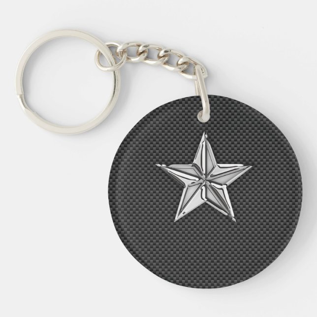 Chrome Nautical Star on Carbon Fiber Keychain (Front)