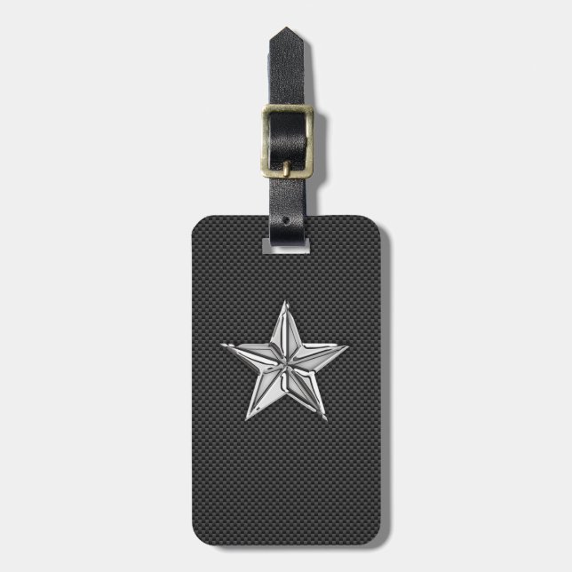 Chrome Nautical Star on Carbon Fiber Luggage Tag (Front Vertical)
