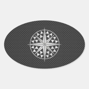 Chrome Nautical Star on Carbon Fiber Oval Sticker