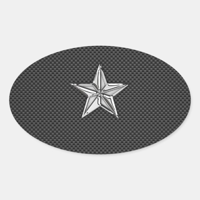 Chrome Nautical Star on Carbon Fiber Oval Sticker (Front)