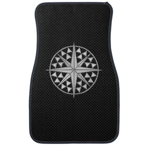 Chrome Nautical Star on Carbon Fiber Print Car Floor Mat