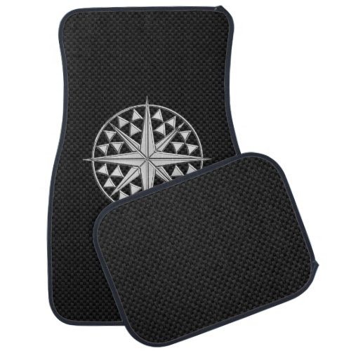 Chrome Nautical Star on Carbon Fiber Print Car Mat