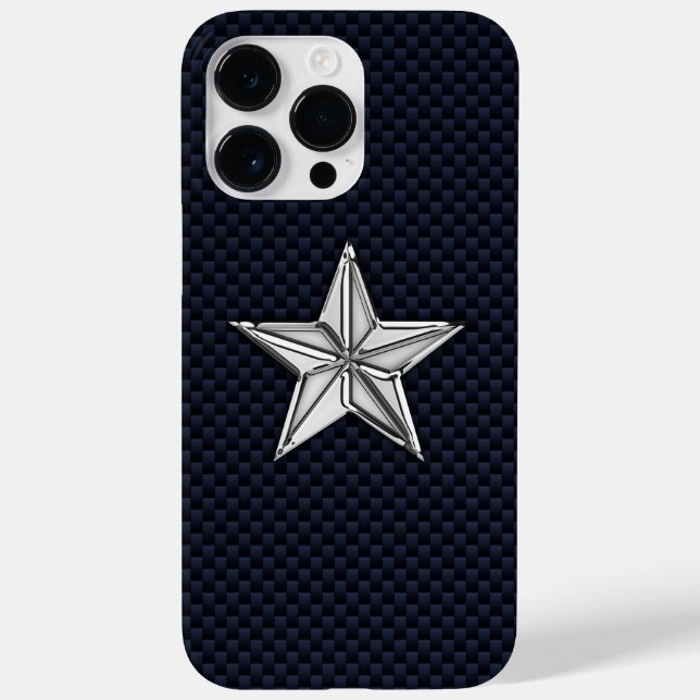 Chrome Nautical Star on Carbon Fiber Print Case-Mate iPhone Case (Back)