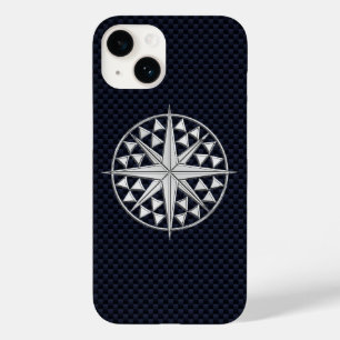 Chrome Nautical Star on Carbon Fiber Print Case-Mate iPhone 14 Case