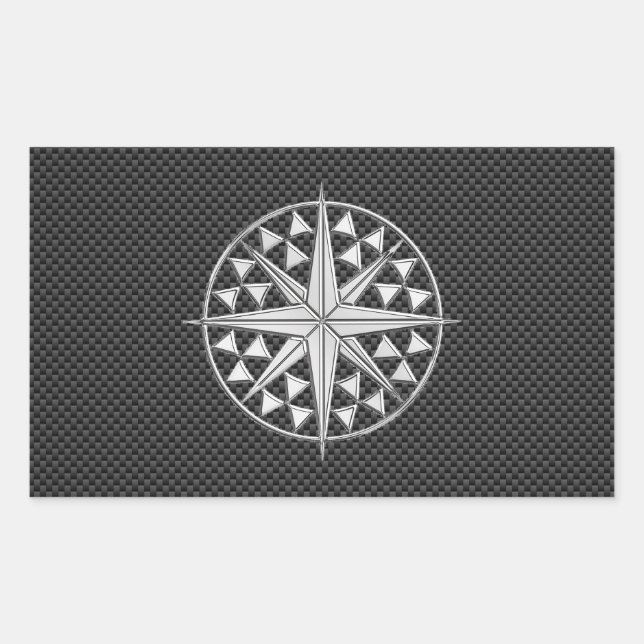 Chrome Nautical Star on Carbon Fiber Rectangular Sticker (Front)