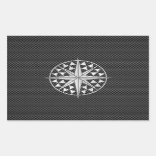 Chrome Nautical Star on Carbon Fiber Rectangular Sticker