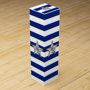 Chrome Nautical Star on Navy Stripes Wine Gift Box