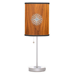 Chrome Nautical Star on Teak Veneer Table Lamp