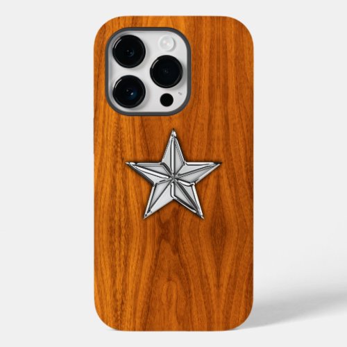 Chrome Nautical Star on Teak Wood Print Case_Mate iPhone 14 Pro Case