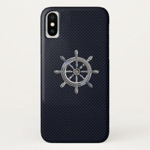 Chrome Nautical Wheel on Carbon Fiber Print iPhone X Case