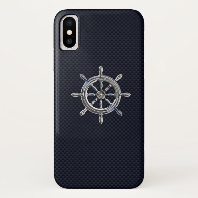 Chrome Nautical Wheel on Carbon Fiber Print  Case-Mate iPhone Case (Back)