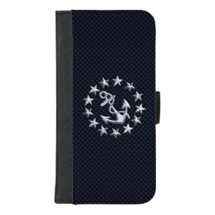 Chrome Nautical Yacht Flag Print Navy Carbon Fiber iPhone 8/7 Plus Wallet Case