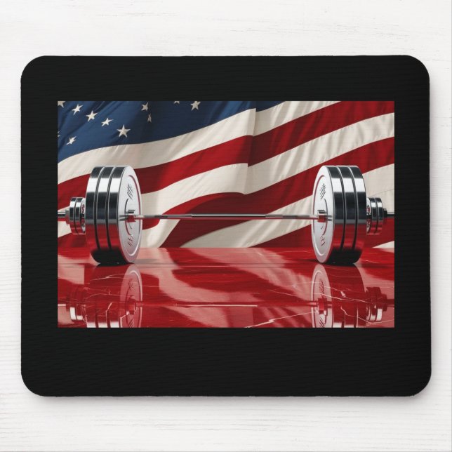 Chrome Olympic Barbell Set U.S. Flag Background Mouse Pad (Front)