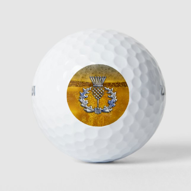 Chrome on Beer Print Scottish Thistle Golf Balls (Front)