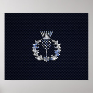 Chrome on Carbon Fiber Print Scottish Thistle