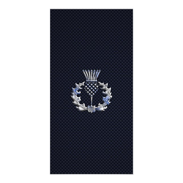 Chrome on Carbon Fiber Print Scottish Thistle Card (Front)