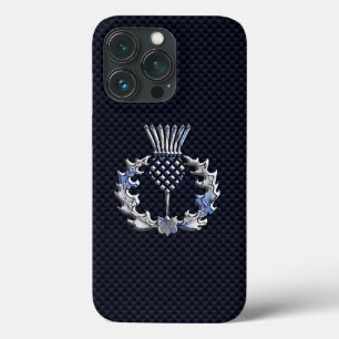 Chrome on Carbon Fiber Print Scottish Thistle iPhone 13 Pro Case