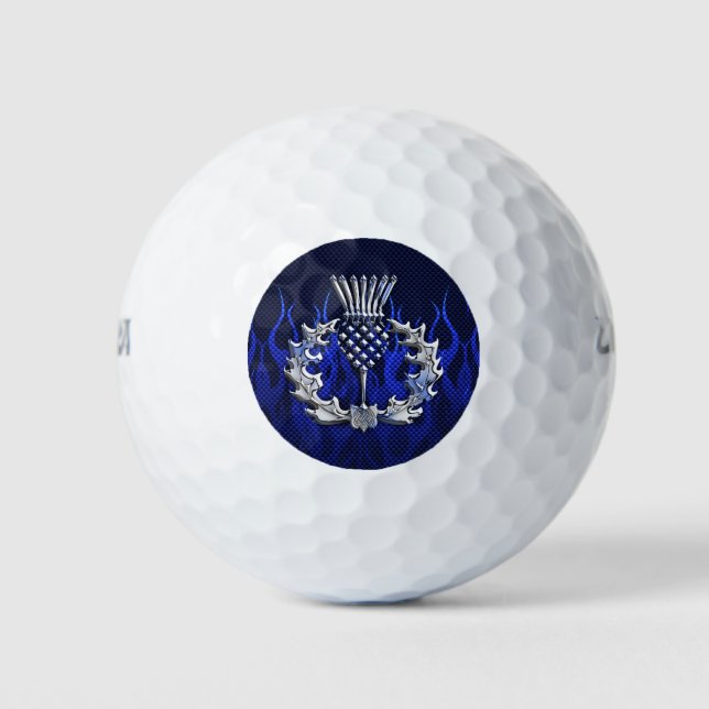 Chrome on Carbon Fiber Print Scottish Thistle Golf Balls (Front)