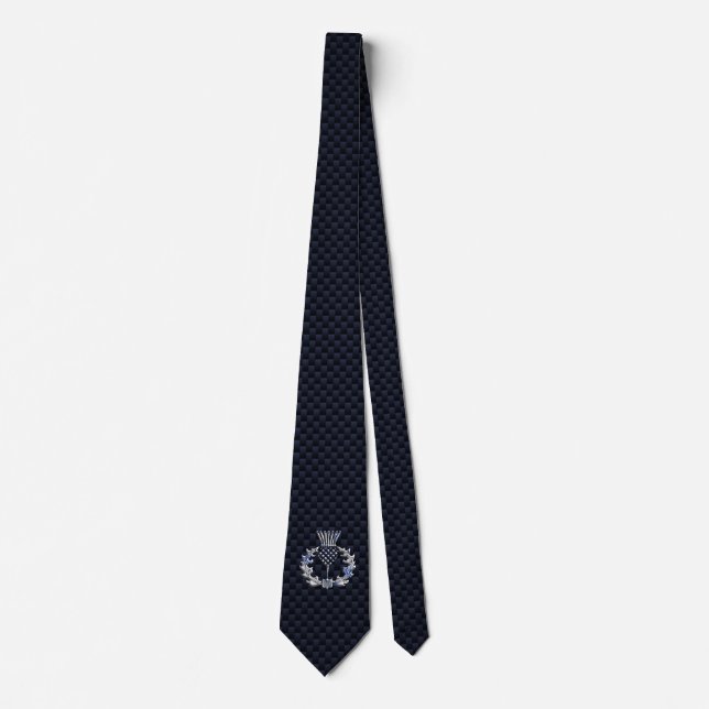 Chrome on Carbon Fiber Print Scottish Thistle Neck Tie (Front)