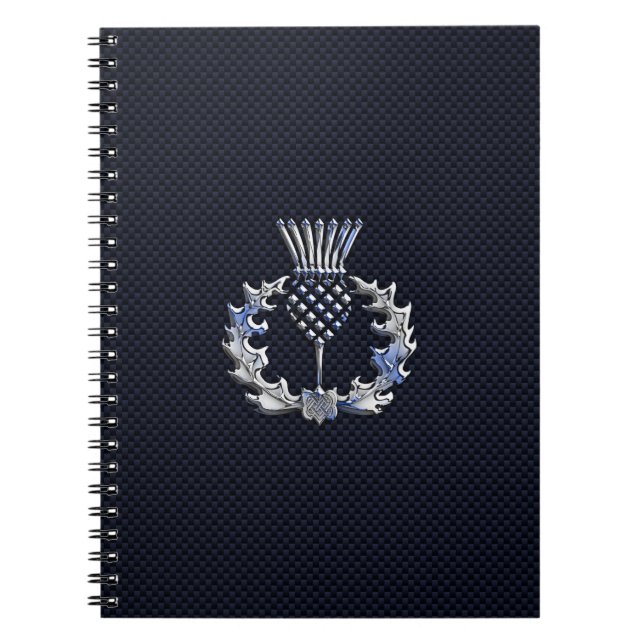 Chrome on Carbon Fiber Print Scottish Thistle Notebook (Front)