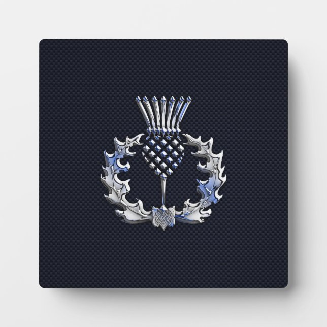Chrome on Carbon Fiber Print Scottish Thistle Plaque (Front)