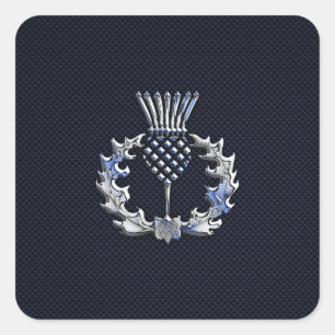 Chrome on Carbon Fiber Print Scottish Thistle Square Sticker