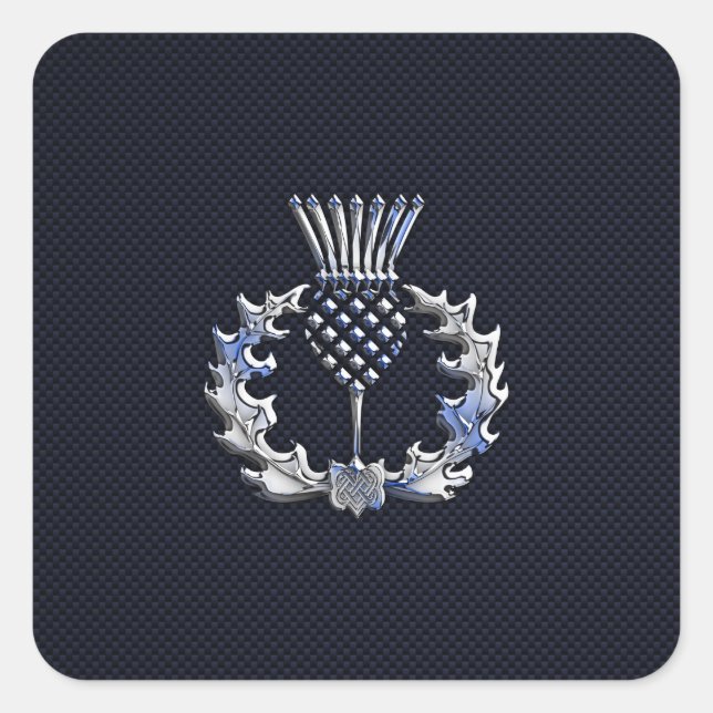 Chrome on Carbon Fiber Print Scottish Thistle Square Sticker (Front)