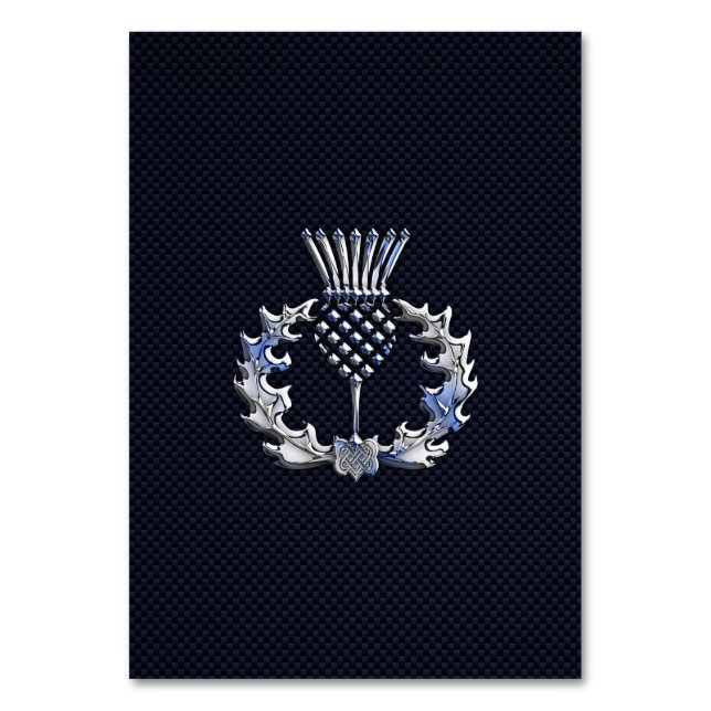 Chrome on Carbon Fiber Print Scottish Thistle Table Number (Front)