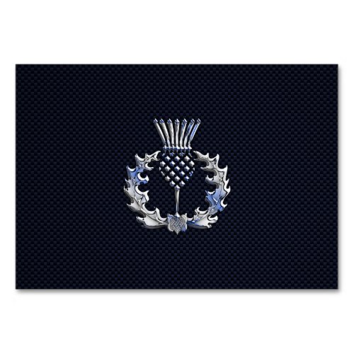 Chrome on Carbon Fiber Print Scottish Thistle Table Number