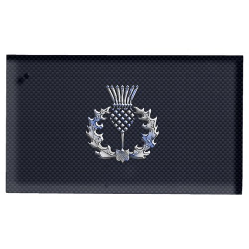 Chrome on Carbon Fiber Print Scottish Thistle Table Number Holder