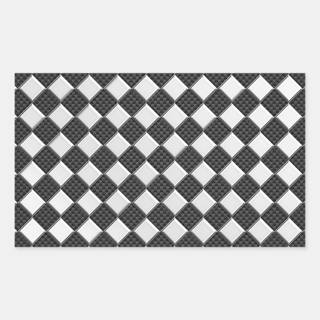 Chrome on Carbon Fiber Style Checkers Rectangular Sticker (Front)
