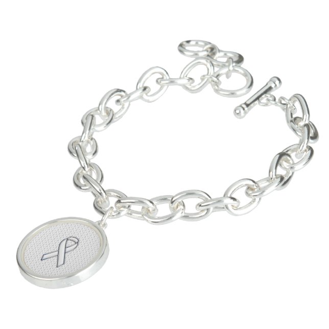 Chrome on White Chevrons Ribbon Awareness Print Charm Bracelet (Side)