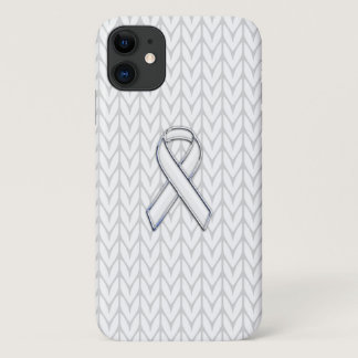 Chrome on White Knit Ribbon Awareness iPhone 11 Case