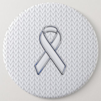 Chrome on White Knit Ribbon Awareness Print Button