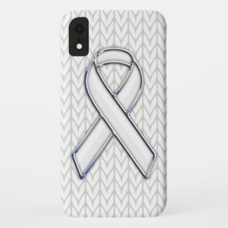 Chrome on White Knit Ribbon Awareness Print iPhone XR Case