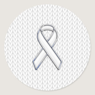 Chrome on White Knit Ribbon Awareness Print Classic Round Sticker