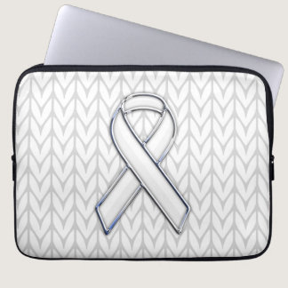 Chrome on White Knit Ribbon Awareness Print Laptop Sleeve