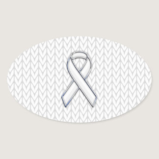 Chrome on White Knit Ribbon Awareness Print Oval Sticker
