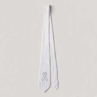 Chrome on White Knit Ribbon Awareness Print Tie