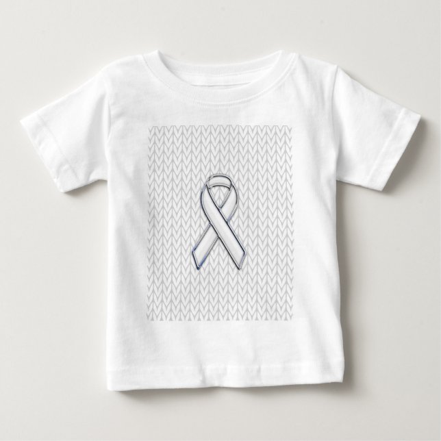 Chrome on White Knitting Ribbon Awareness Print Baby T-Shirt (Front)