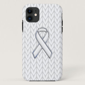 Chrome on White Knitting Ribbon Awareness Print iPhone 11 Case