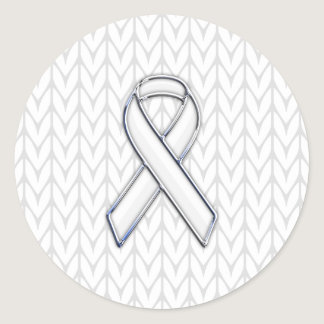 Chrome on White Knitting Ribbon Awareness Print Classic Round Sticker
